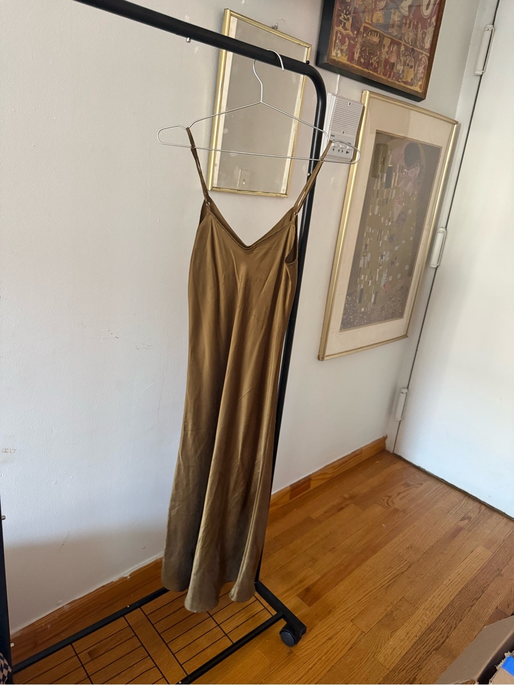 Silk Laundry 100% Silk 90s Midi Slip Dress Olive Brown XS - Picture 3 of 4